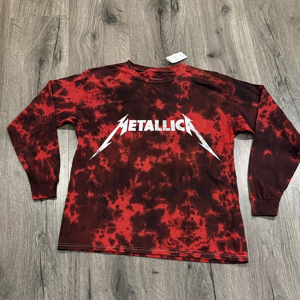 🩵Metallica Red and Black Tie-Dye Long Sleeve Rock Band Shirt Iconic